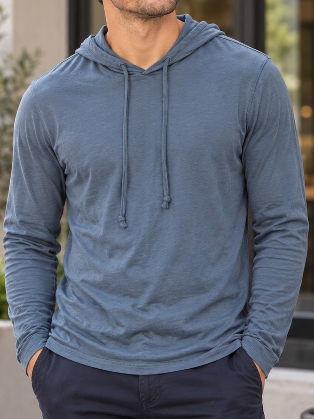 Vince Men’s Medium Pima Cotton Lightweight Hoodie Slate Blue Long Sleeve Tee